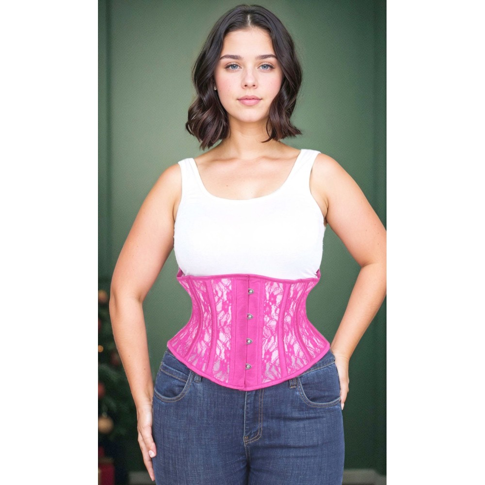 Attitude Corsets - Mesh With Lace Waspie Underbust korset - Roze